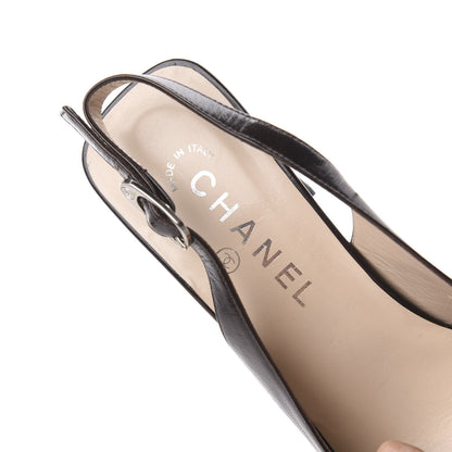 Chanel Goatskin Cap Toe CC Slingback Sandals 38 Black 6 of 10