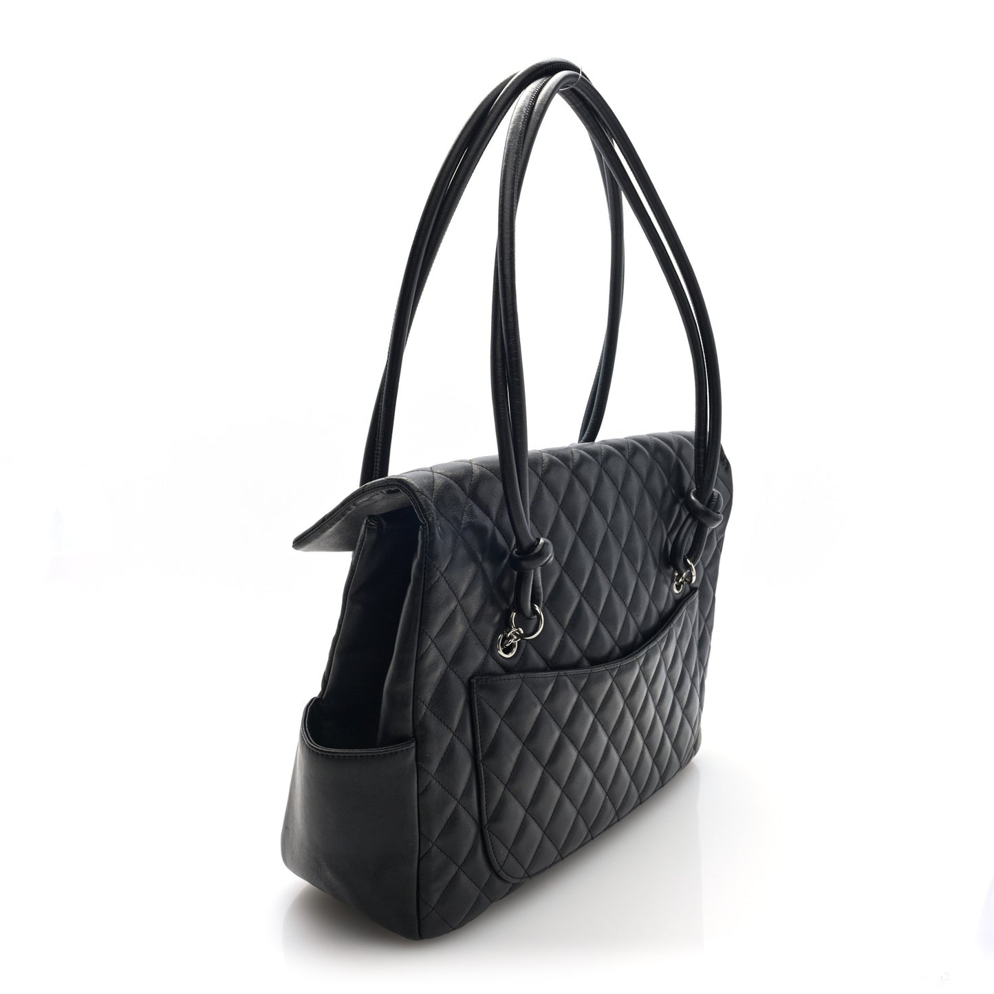 Calfskin Quilted Large Cambon Flap Black White