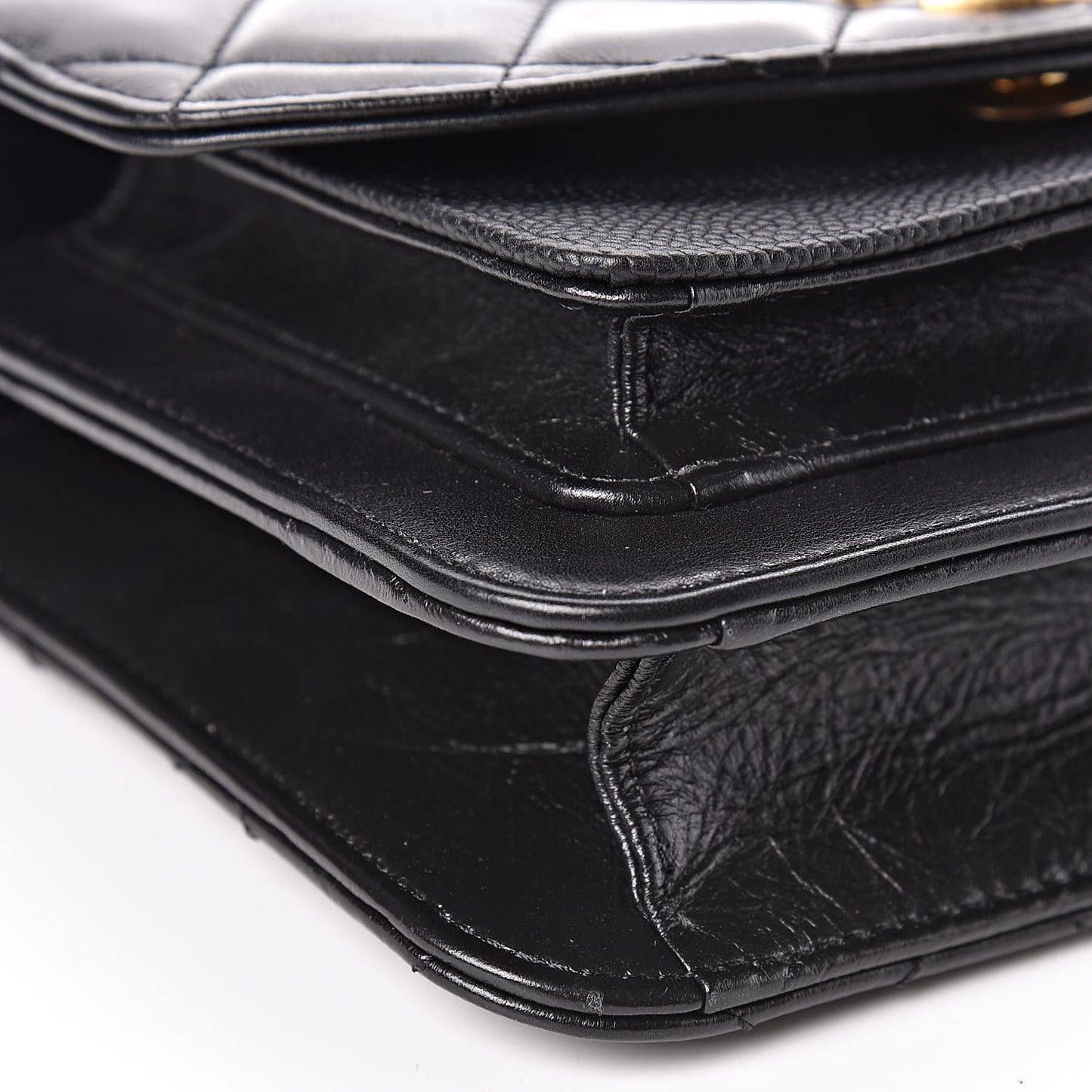 Calfskin Caviar Quilted Mini Chain Handle Flap Black