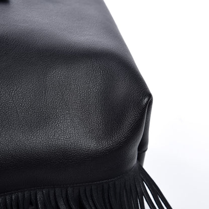 Saint Laurent Calfskin Large Fringe Shopping Tote Black 10 of 10