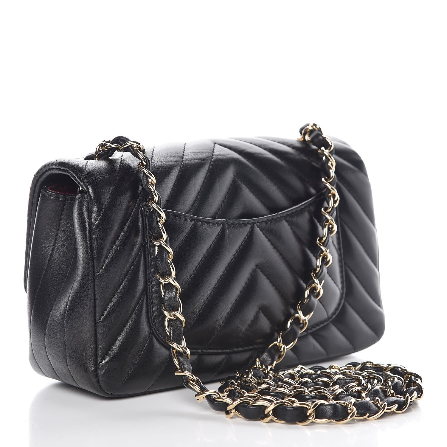 Chanel Lambskin Chevron Quilted Mini Rectangular Flap Black 3 of 9
