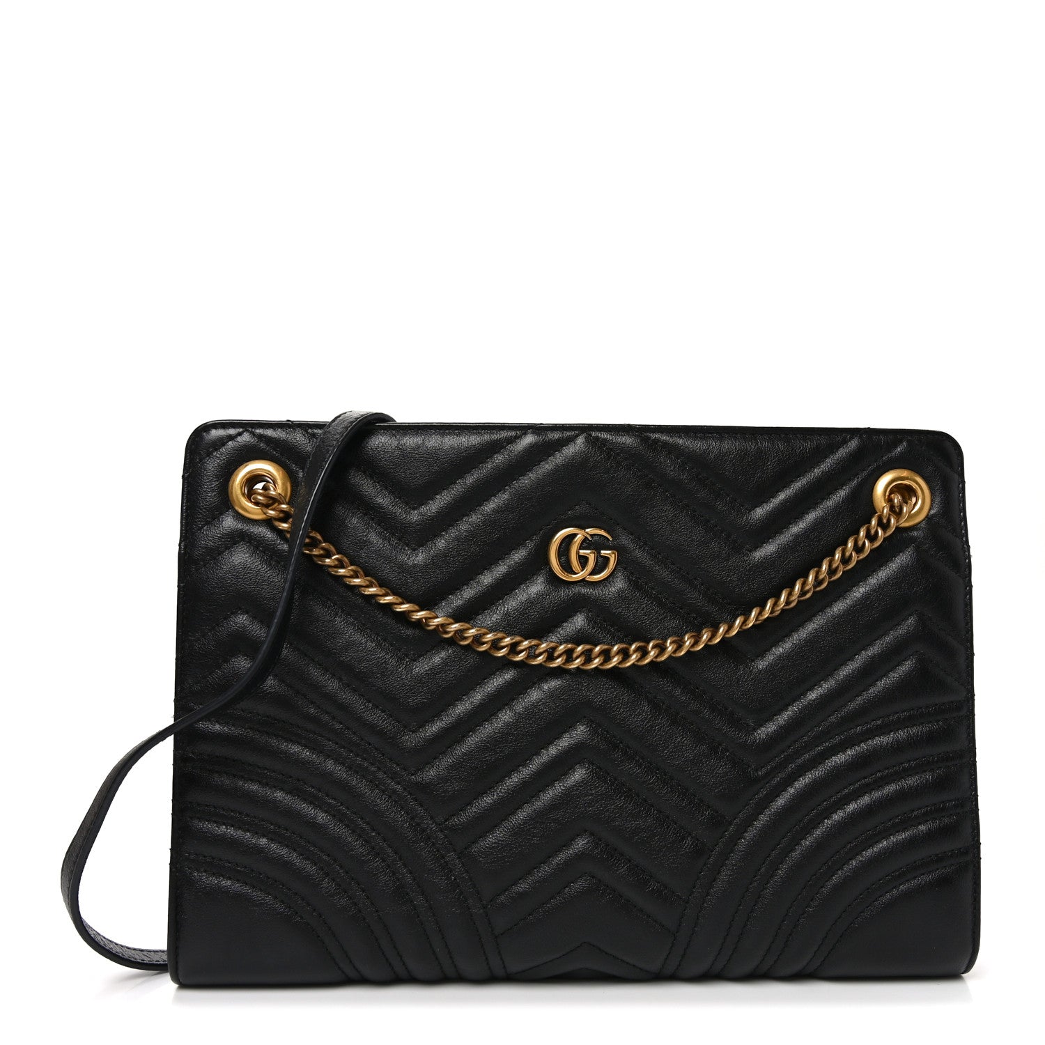 Gucci Azalea Calfskin Matelasse Heart Medium GG Marmont Slim Shoulder Bag Black 1 of 11