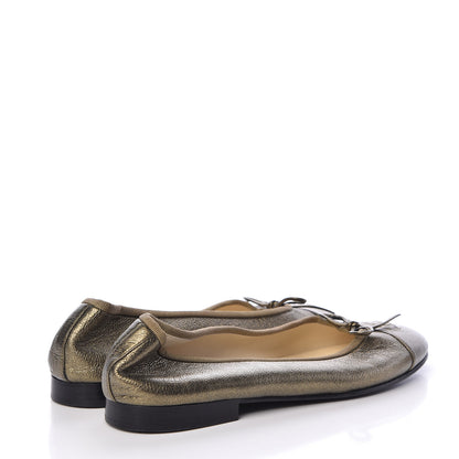 Chanel Metallic Calfskin Cap Toe CC Ballerina Flats 40 Gold 4 of 16
