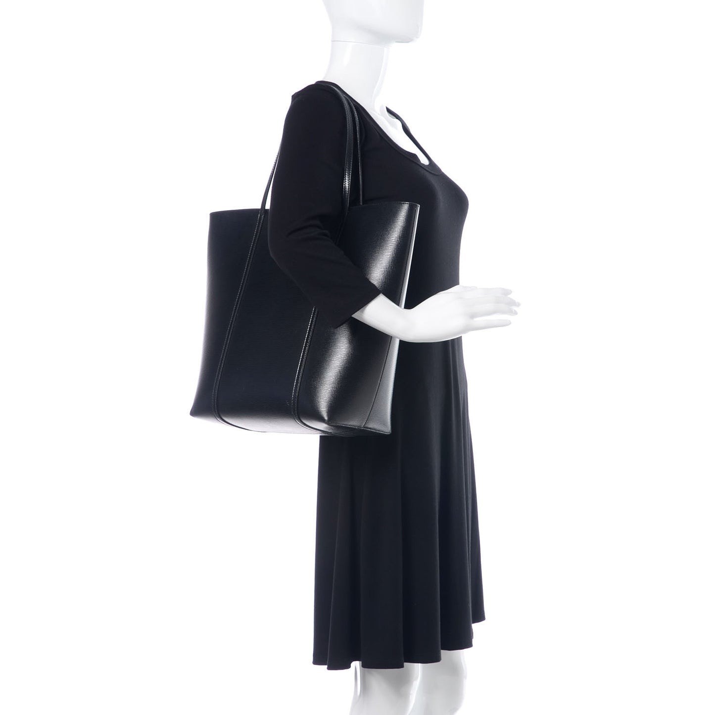 Textured Calfskin Miss Escape Tote Black