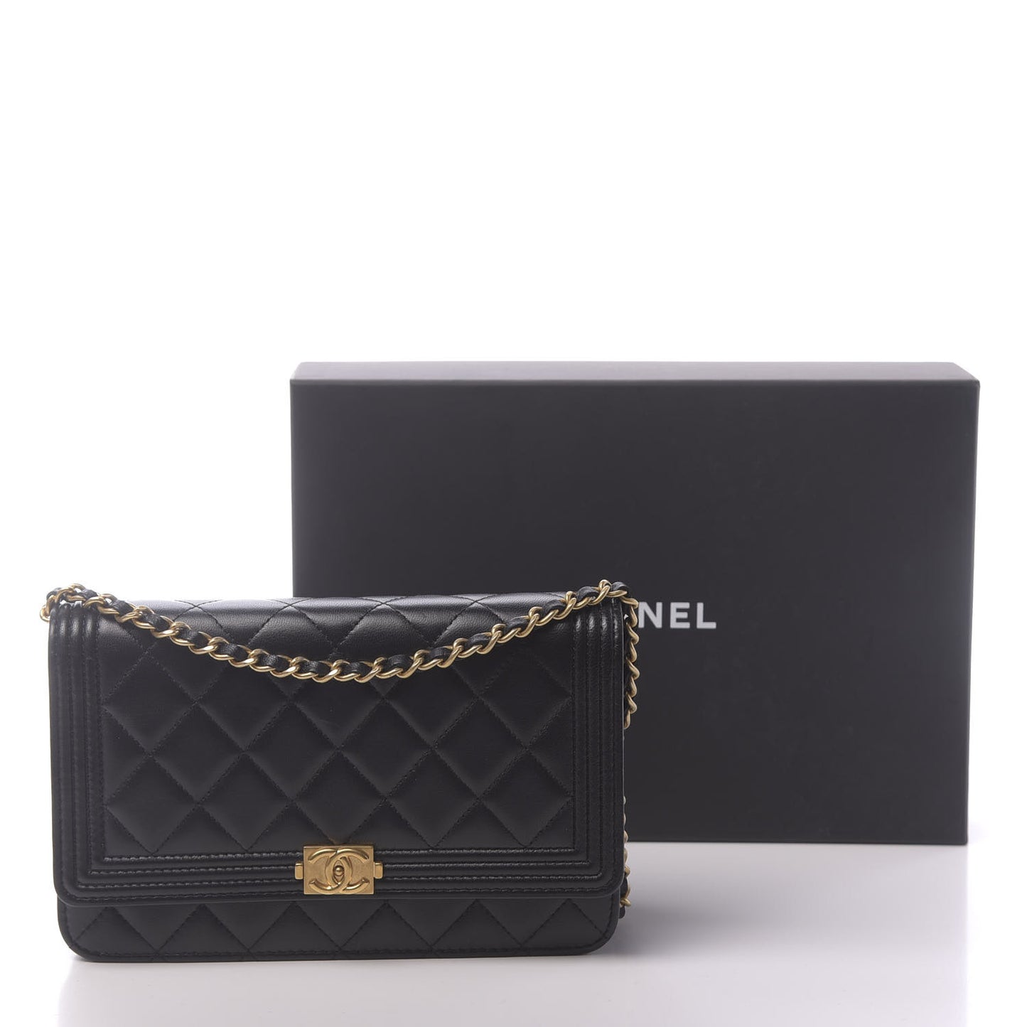 Lambskin Quilted Boy Wallet On Chain WOC Navy Blue