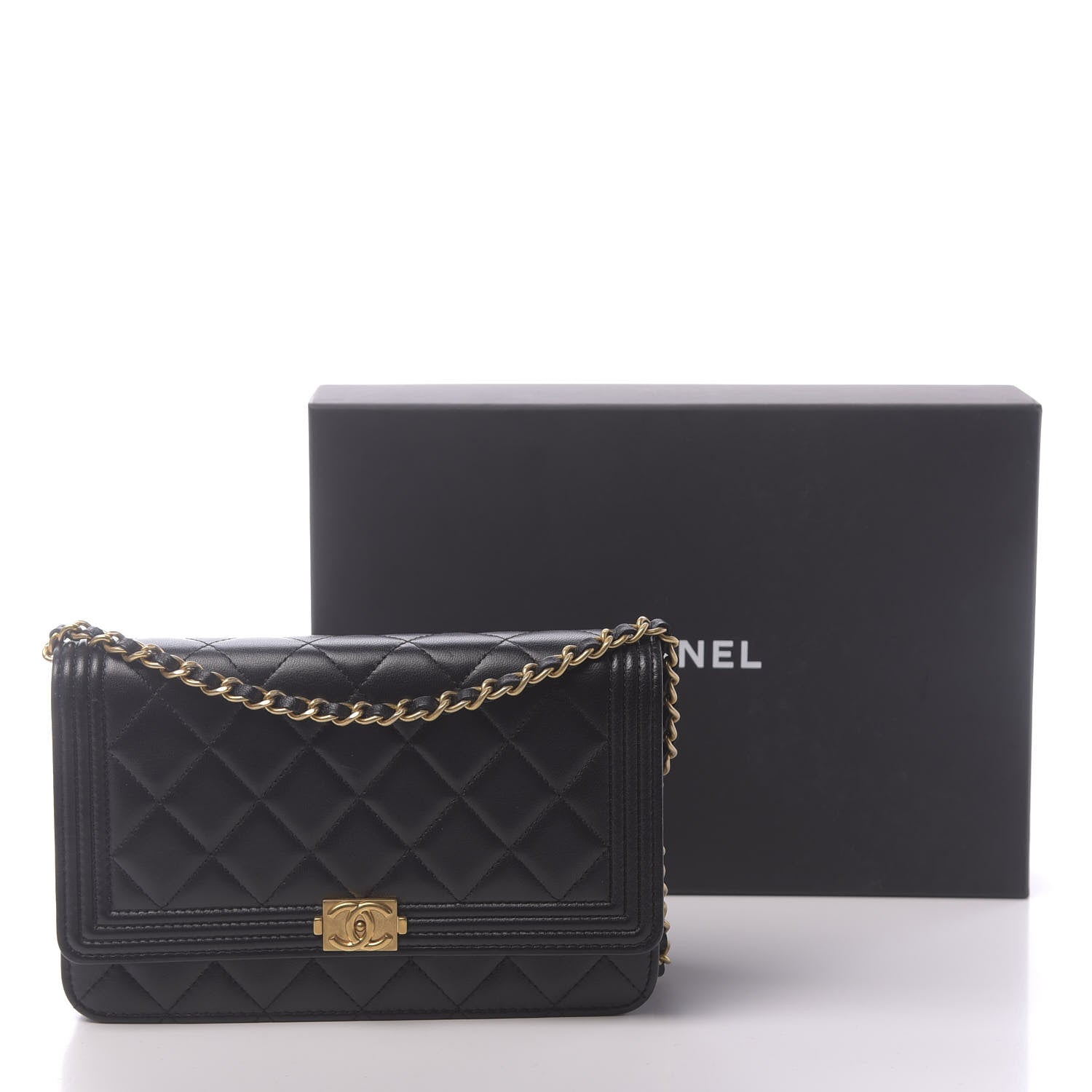 Chanel Lambskin Quilted Boy Wallet On Chain WOC Navy Blue 12 of 12