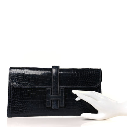 Hermes Shiny Porosus Crocodile Jige Elan 29 Clutch Bleu Marine 2 of 9