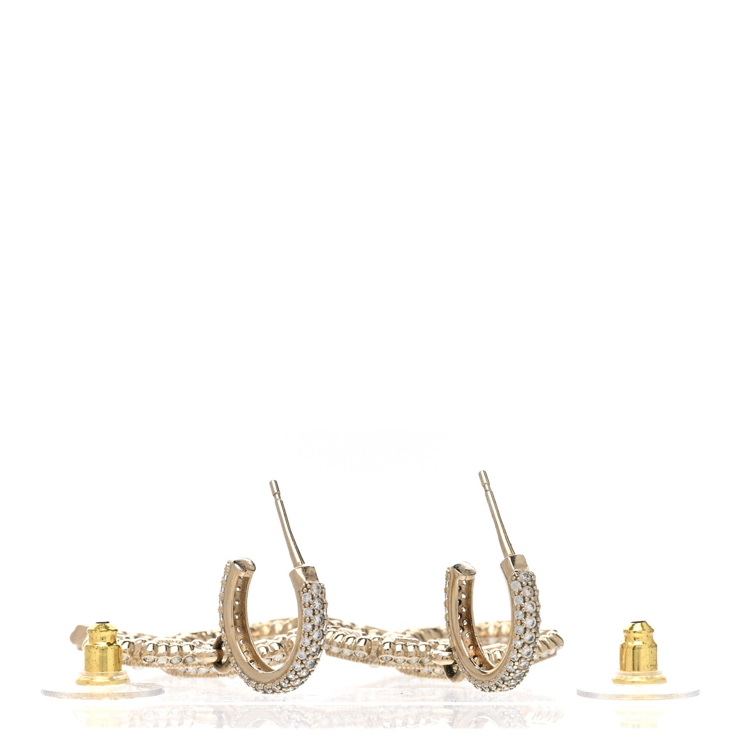 Crystal Baguette Pearl CC Drop Hoop Earrings Gold Pearly White