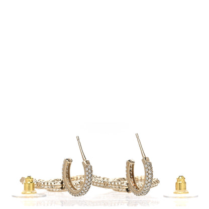 Chanel Crystal Baguette Pearl CC Drop Hoop Earrings Gold Pearly White 3 of 5