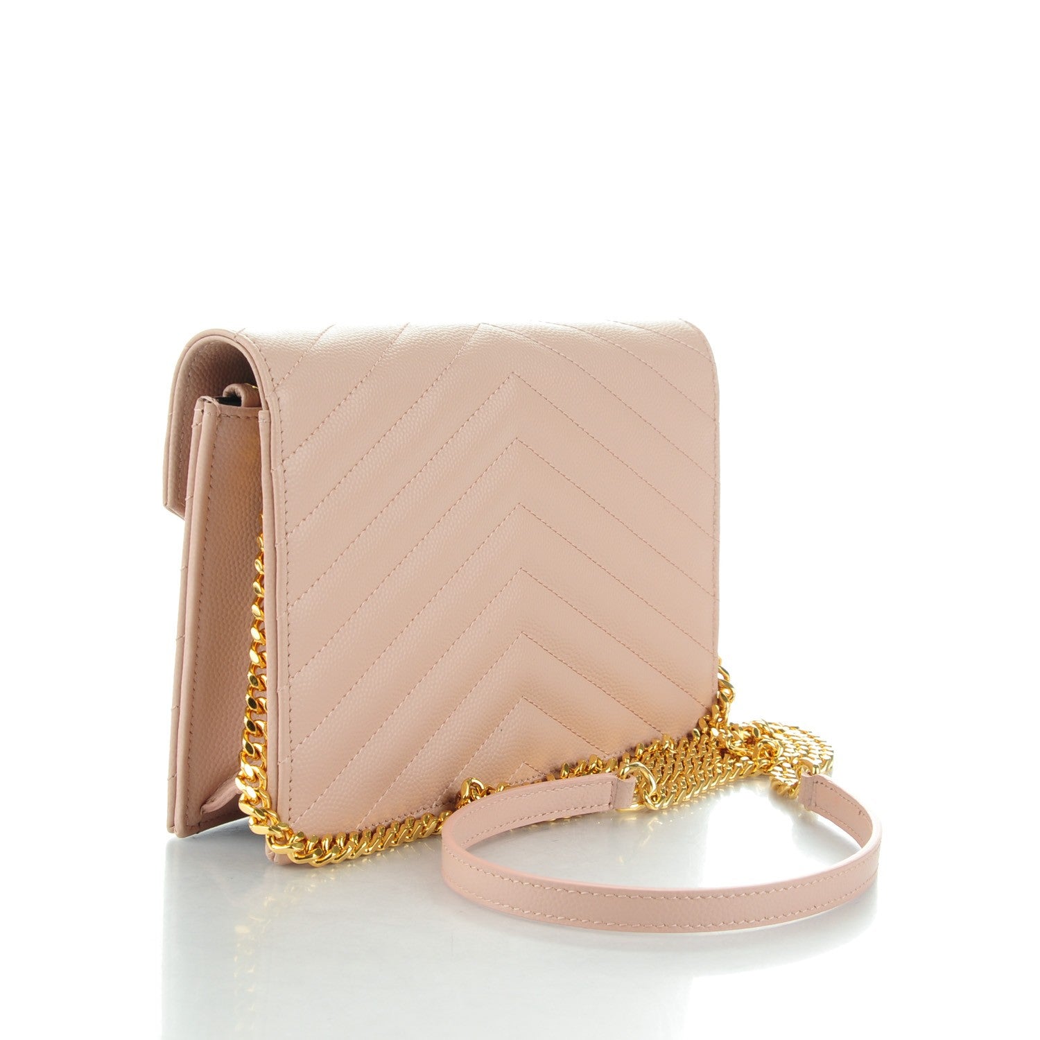 Saint Laurent Grain De Poudre Matelasse Chevron Monogram Envelope Chain Wallet Pale Pink 3 of 7