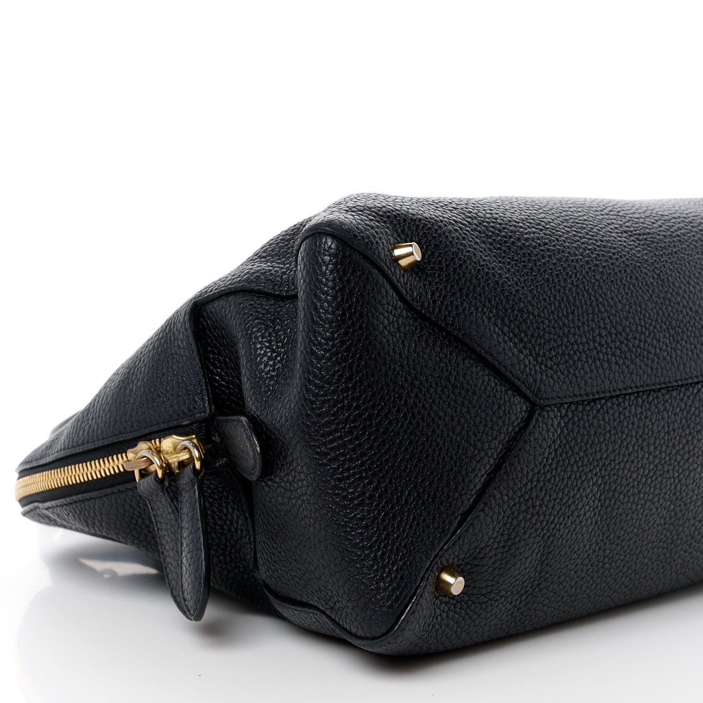 London Grainy Calfskin Small Greenwood Bowling Bag Black