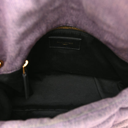 Saint Laurent Denim Quilted Small Loulou Puffer Monogram Chain Satchel Bleached Lilac 5 of 10