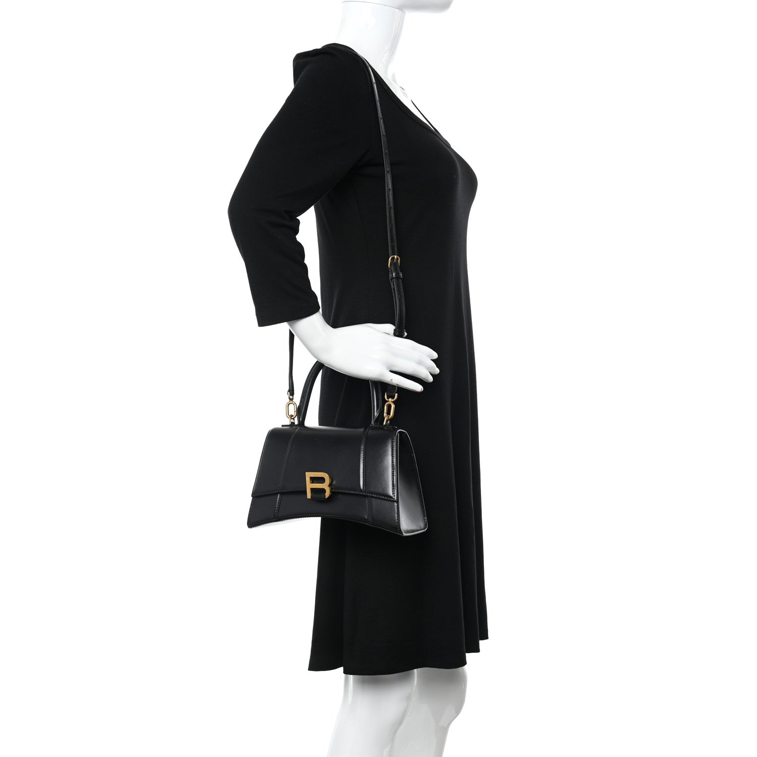 Balenciaga Shiny Box Calfskin Small Hourglass Top Handle Bag Black 2 of 10