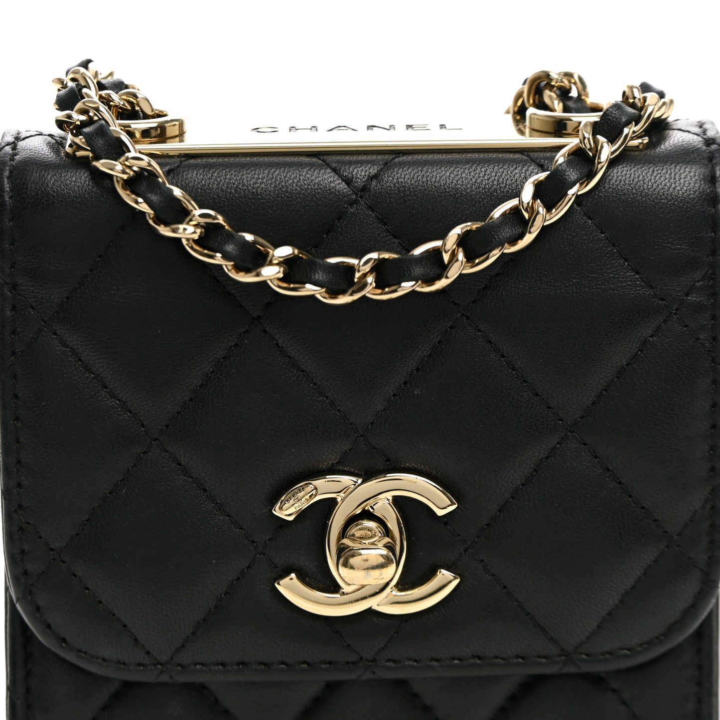 Lambskin Quilted Mini Trendy CC Clutch With Chain Black