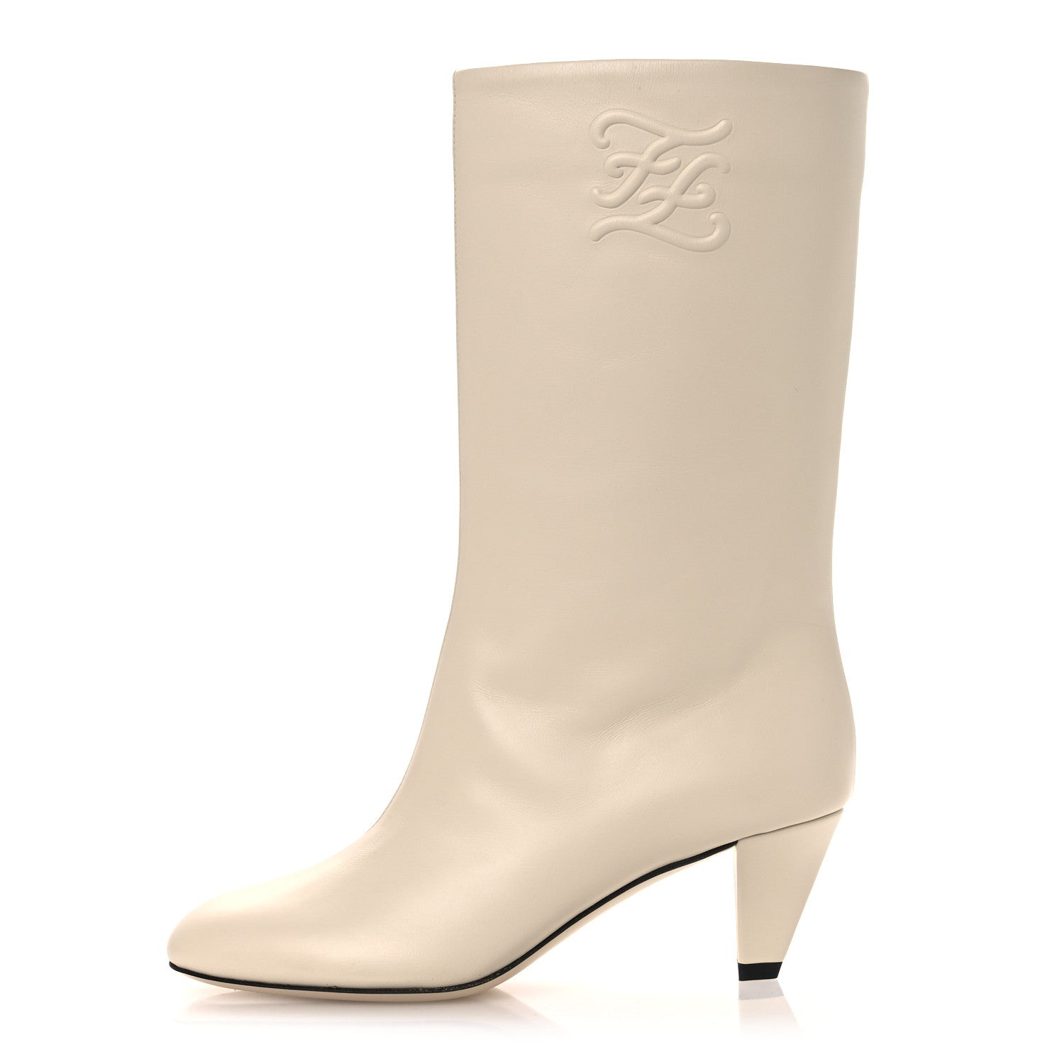 Fendi Vitello Karligraphy Logo FF Ankle Boots 35 White 1 of 11
