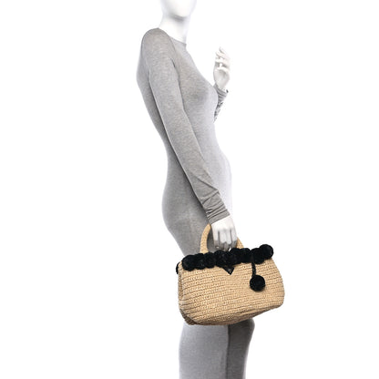 Prada Raffia Crochet Giardiniera Pom Pom Tote Naturale Black 3 of 9