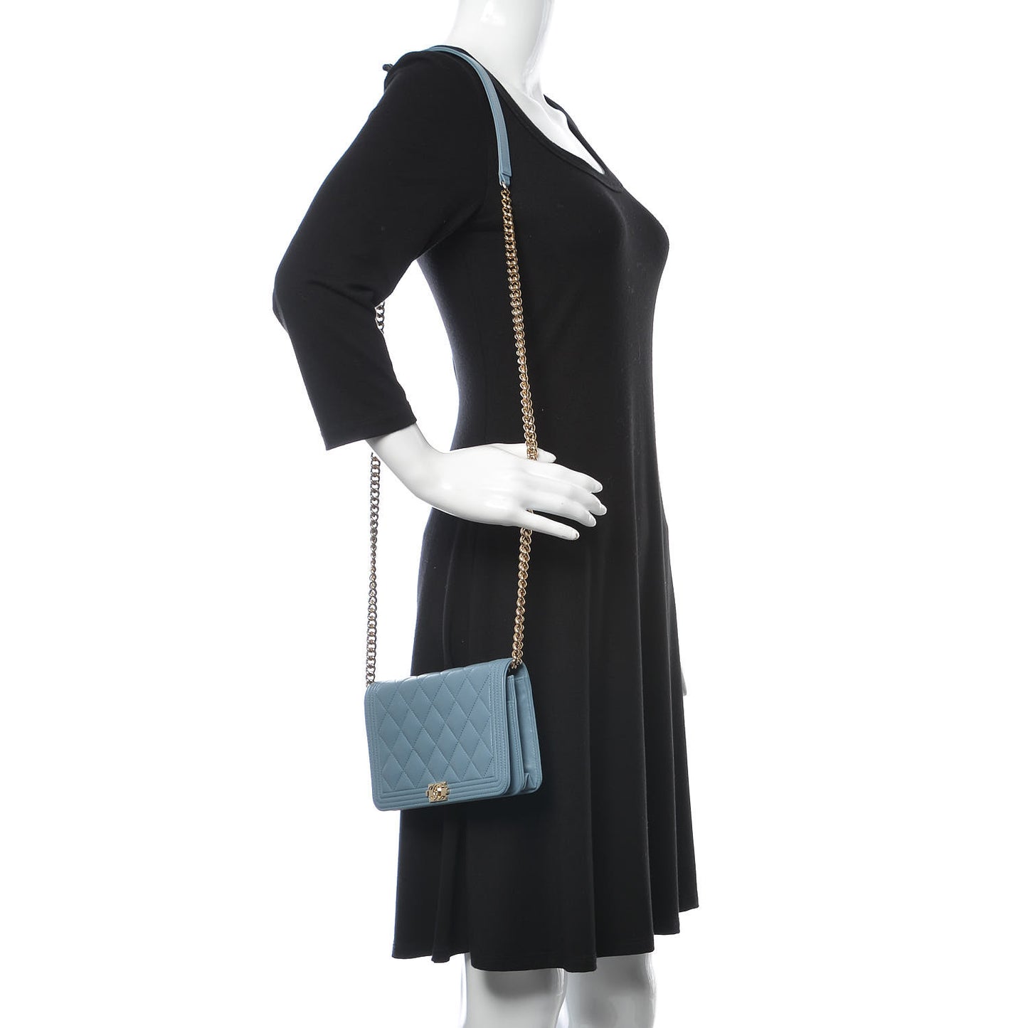 Lambskin Quilted Boy Wallet On Chain WOC Blue