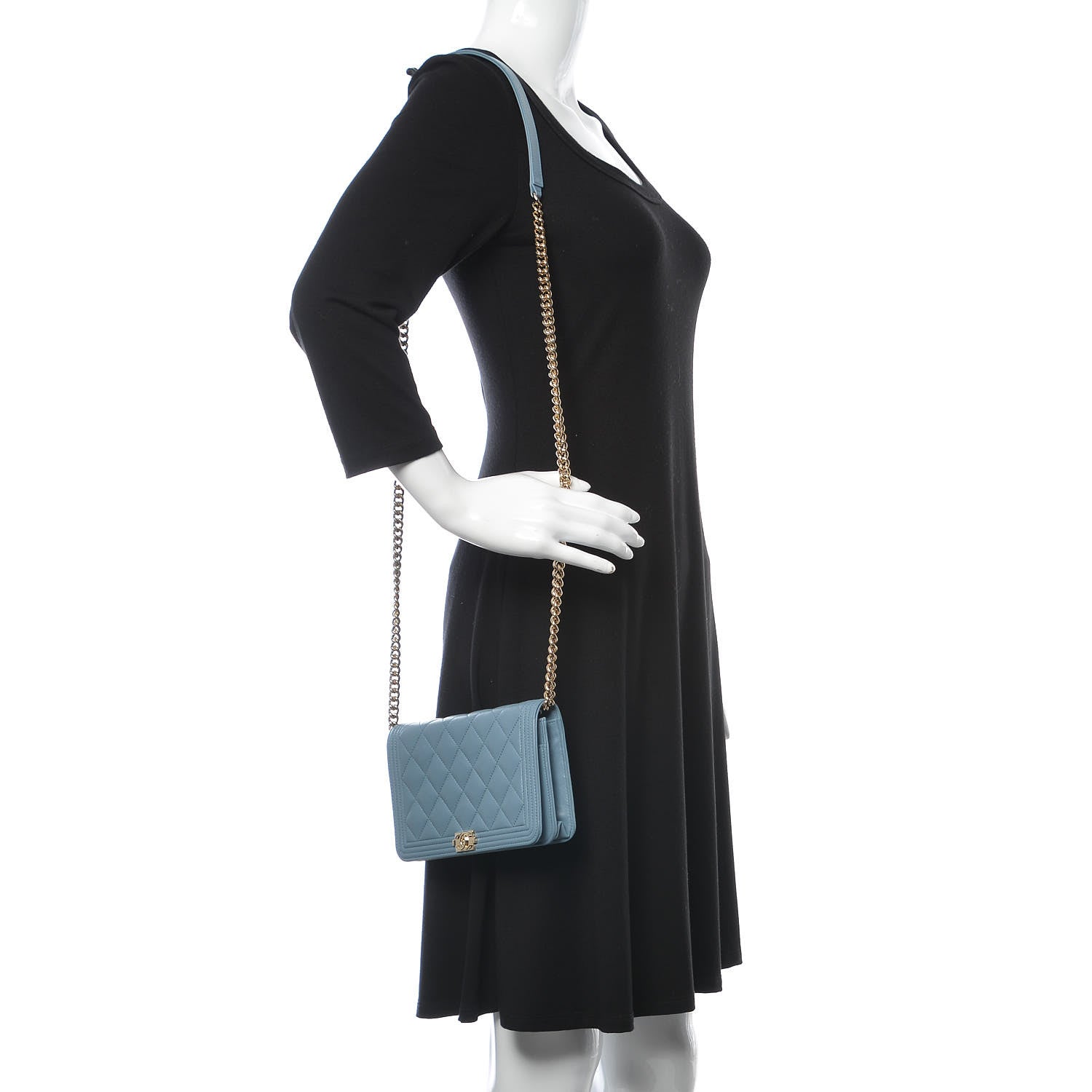 Chanel Lambskin Quilted Boy Wallet On Chain WOC Blue 2 of 14