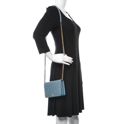 Chanel Lambskin Quilted Boy Wallet On Chain WOC Blue 2 of 14