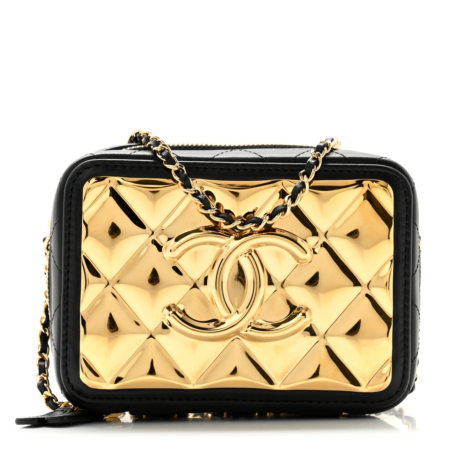 Lambskin Quilted Golden Plate Clutch With Chain Black