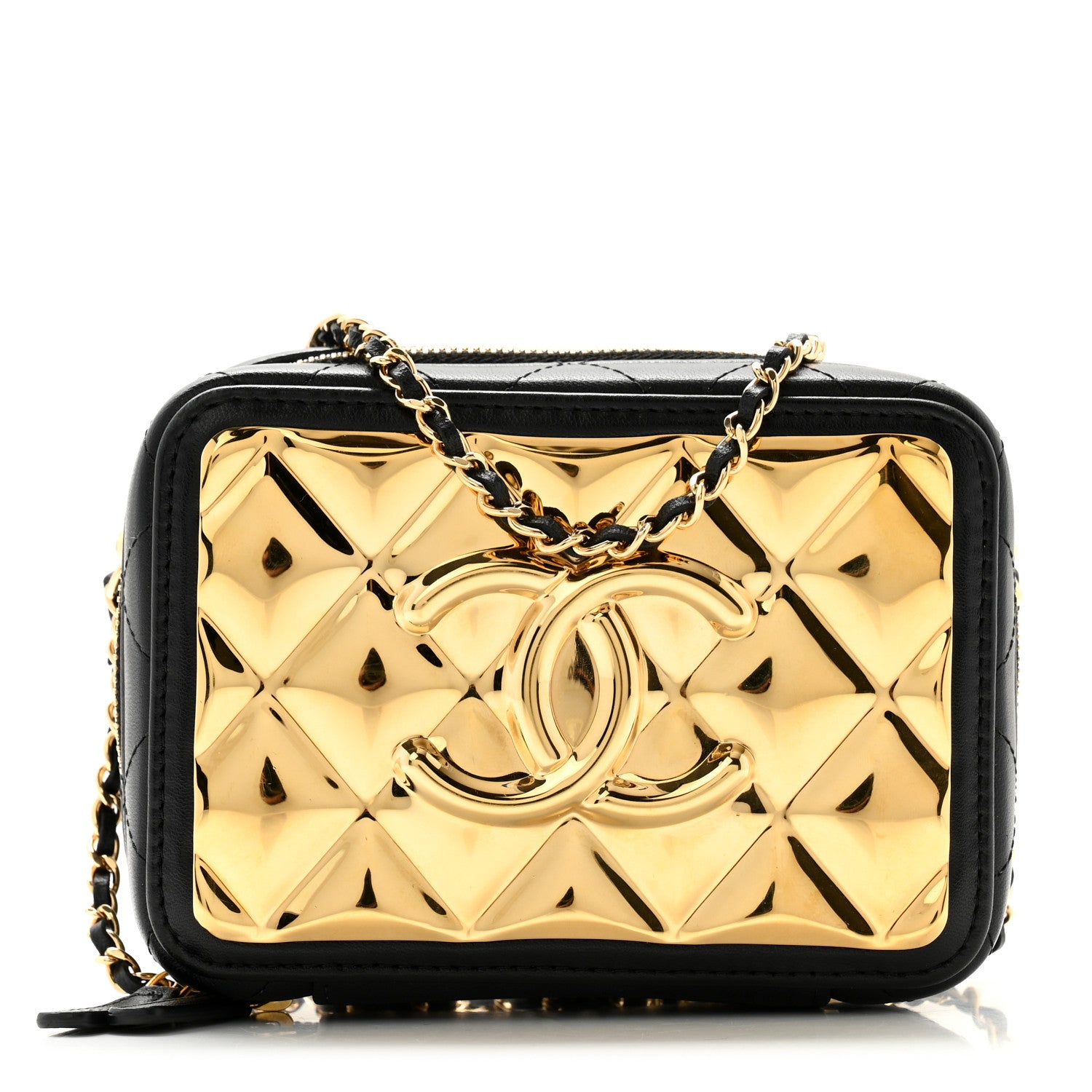 Chanel Lambskin Quilted Golden Plate Clutch With Chain Black 1 of 13