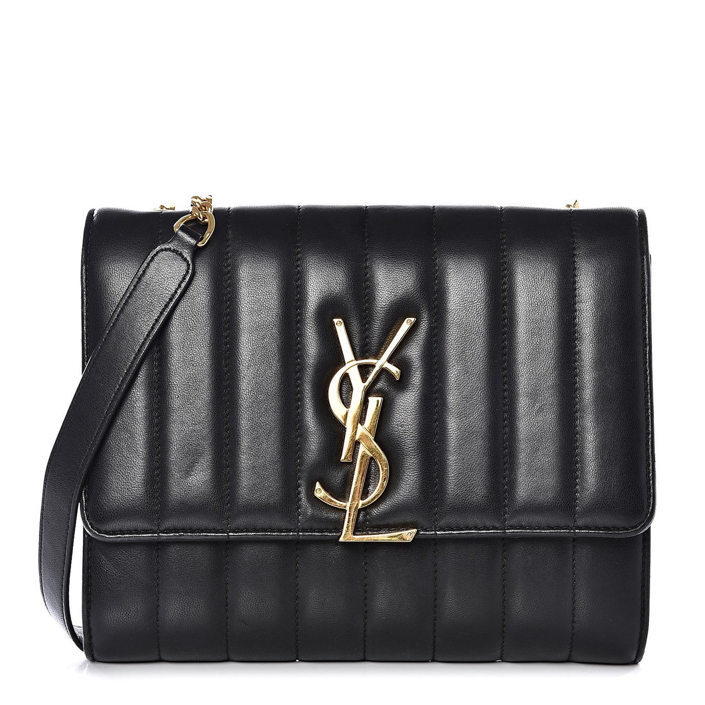Lambskin Matelasse Monogram Vicky Chain Wallet Black