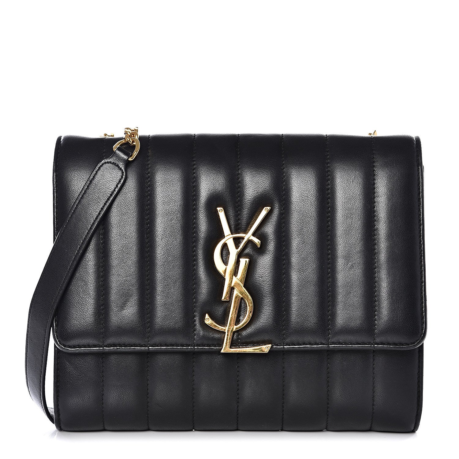 Saint Laurent Lambskin Matelasse Monogram Vicky Chain Wallet Black 1 of 11