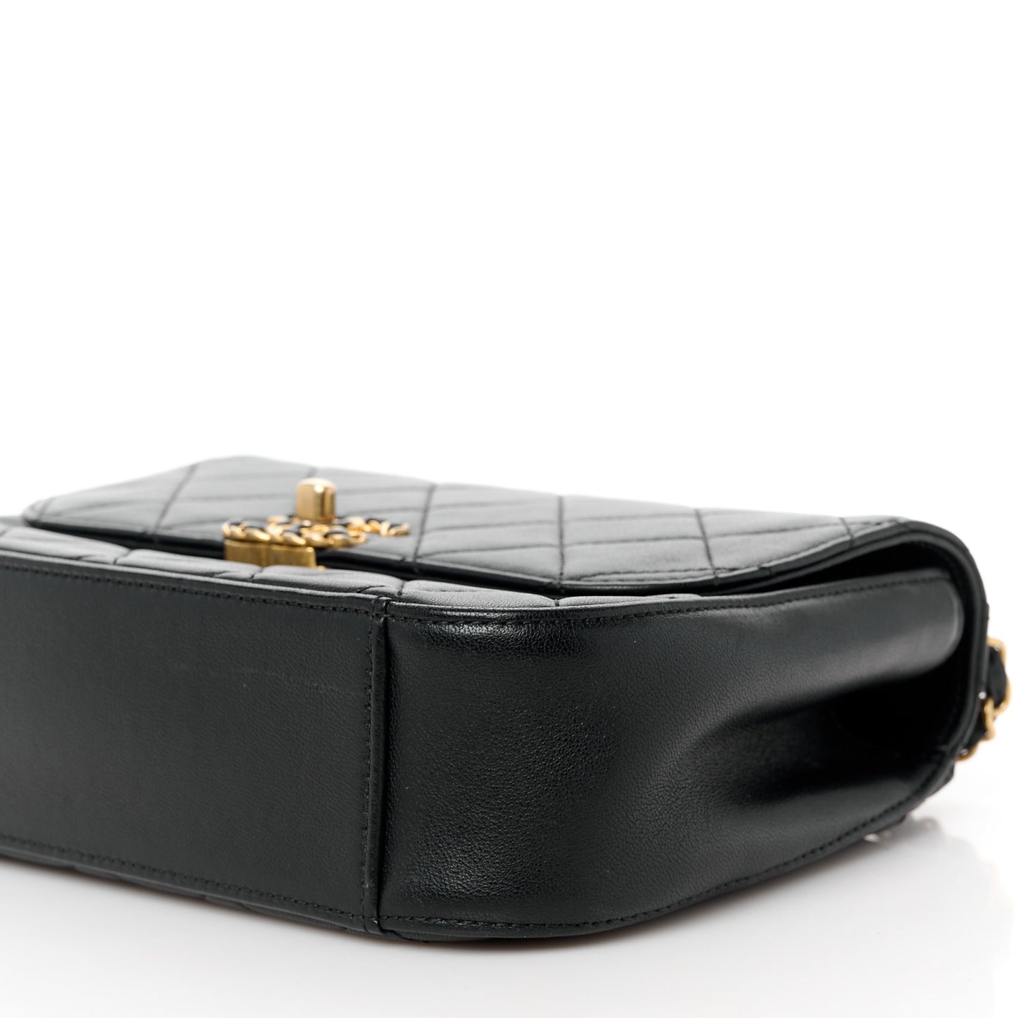 Lambskin Quilted Chain Infinity Top Handle Flap Black