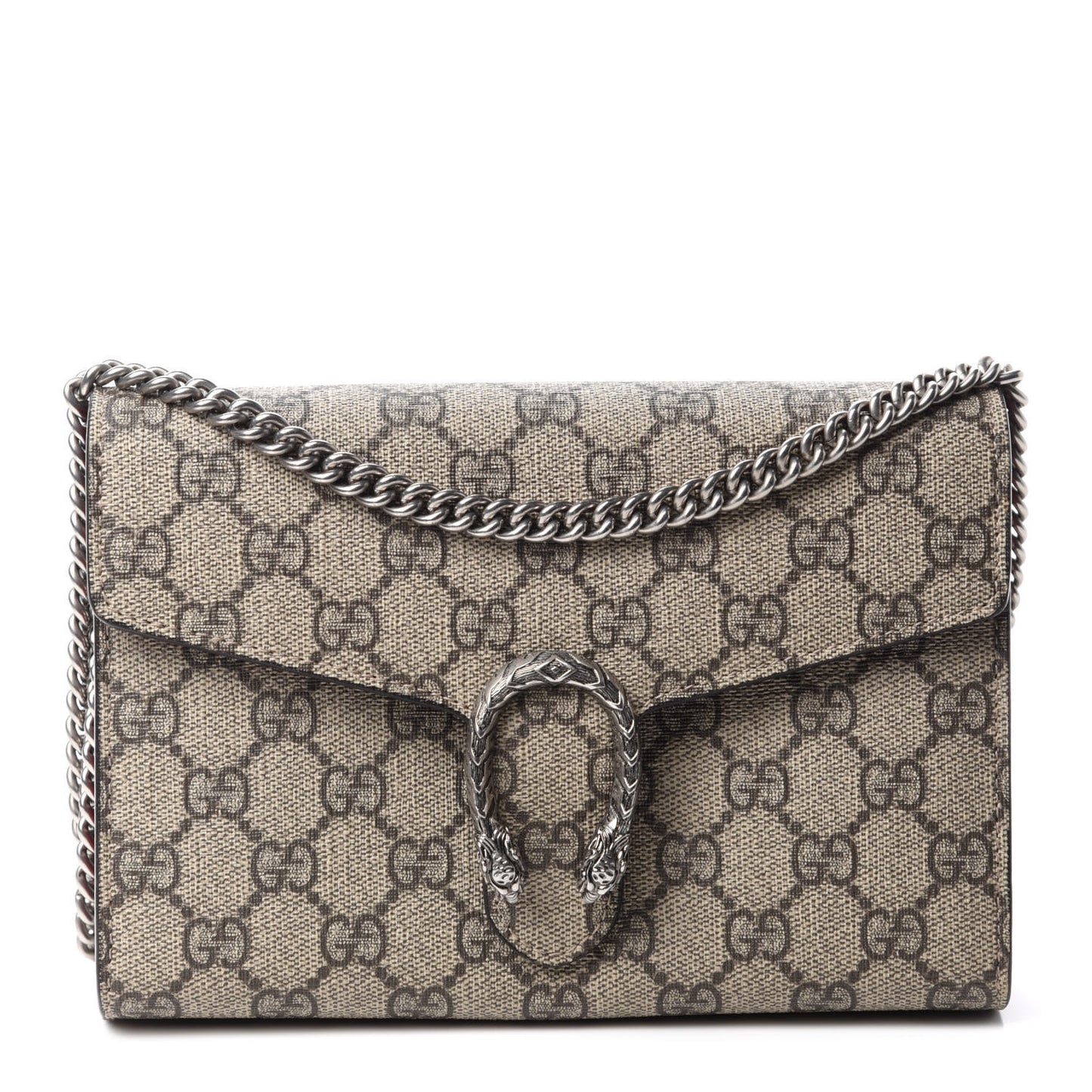 GG Supreme Monogram Mini Dionysus Chain Wallet Beige Vulcanic Red