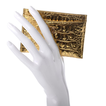 Chanel Metallic Calfskin Crocodile Embossed Cocodile Card Holder Gold 2 of 8