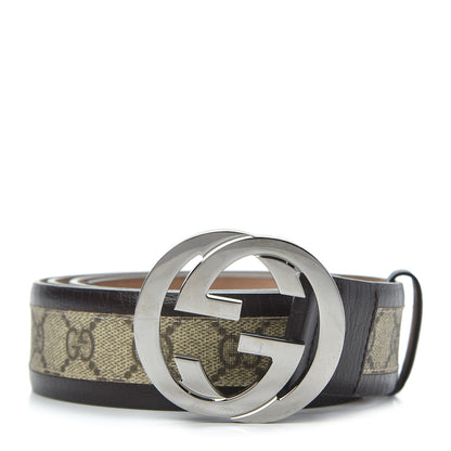 Gucci GG Supreme Monogram Niagara Lux Calfskin Interlocking G 40mm Belt 125 50 Beige Ebony Cocoa 1 of 5