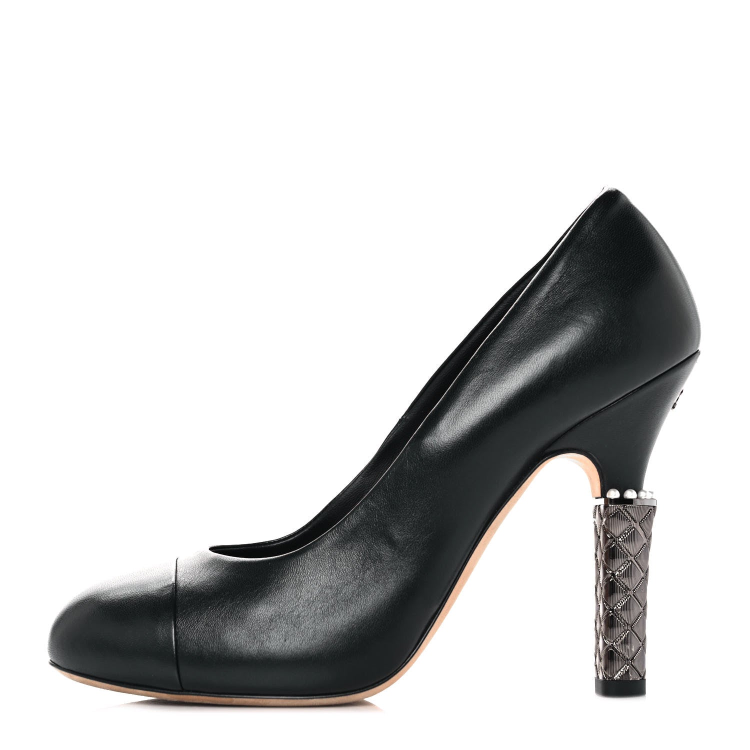 Chanel Lambskin Cap Toe Pearl Pumps 38 Black 1 of 9