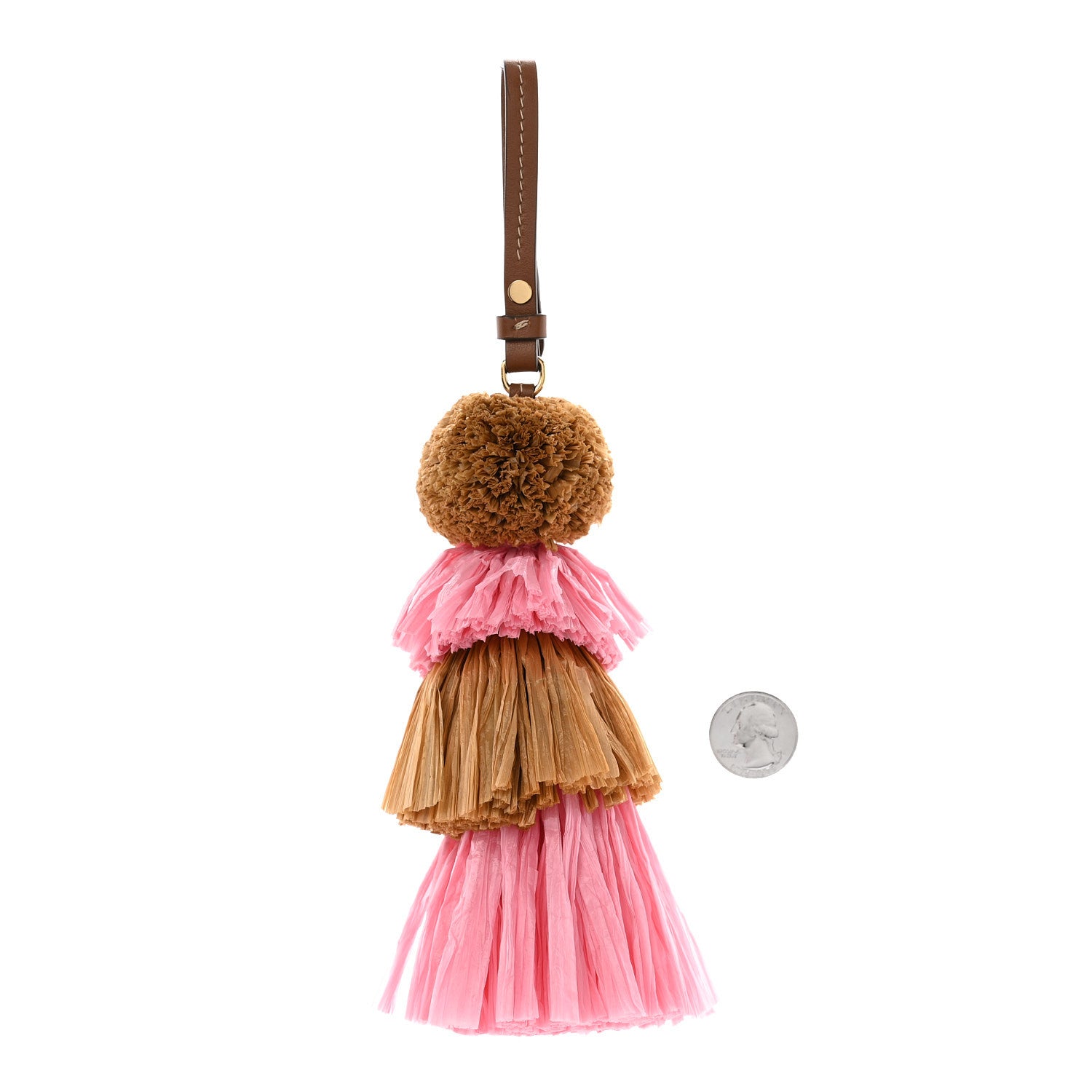 Miu Miu Raffia Bag Charm Brown Pink 2 of 4