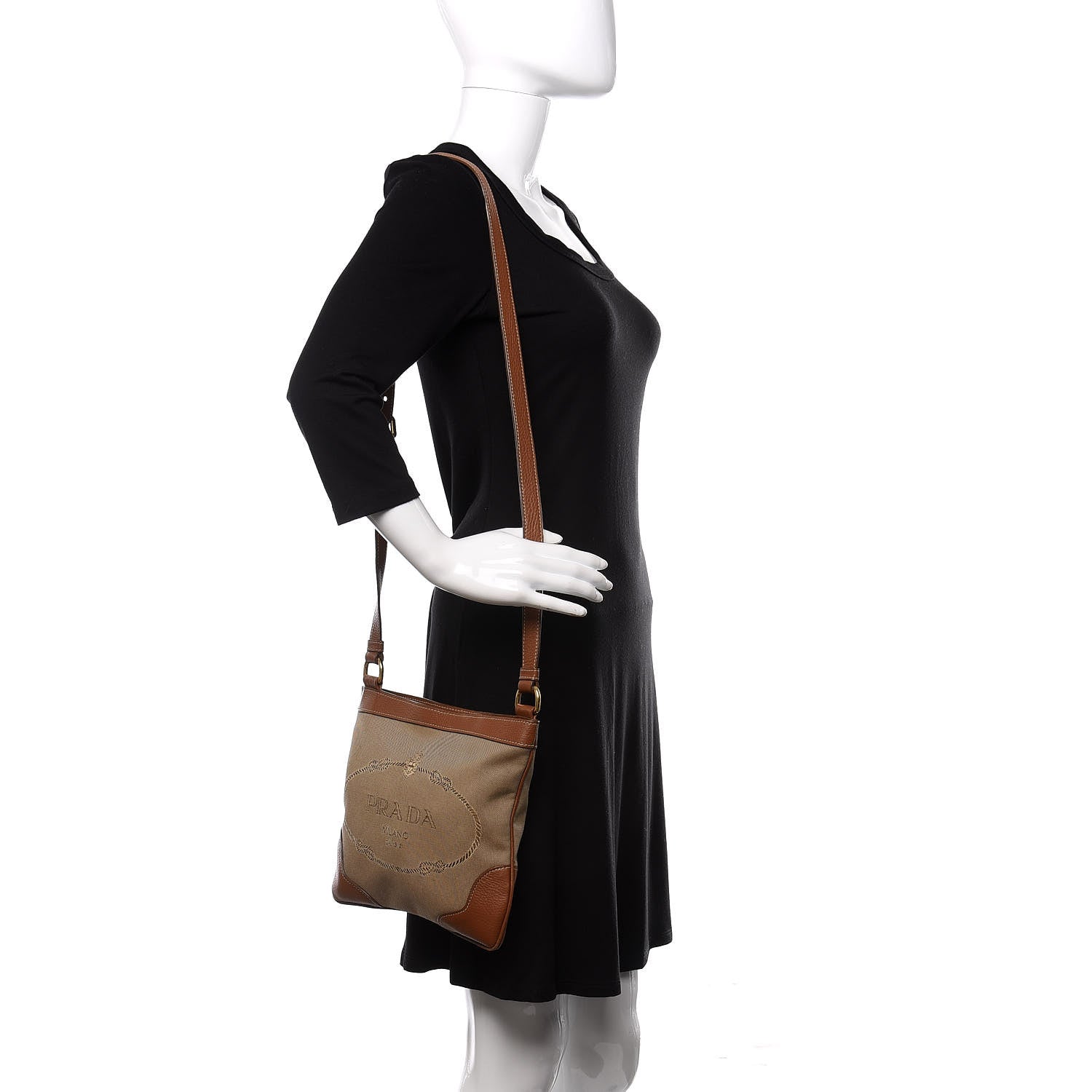 Prada Jacquard Logo Flat Messenger Bag Corda Brandy 2 of 10