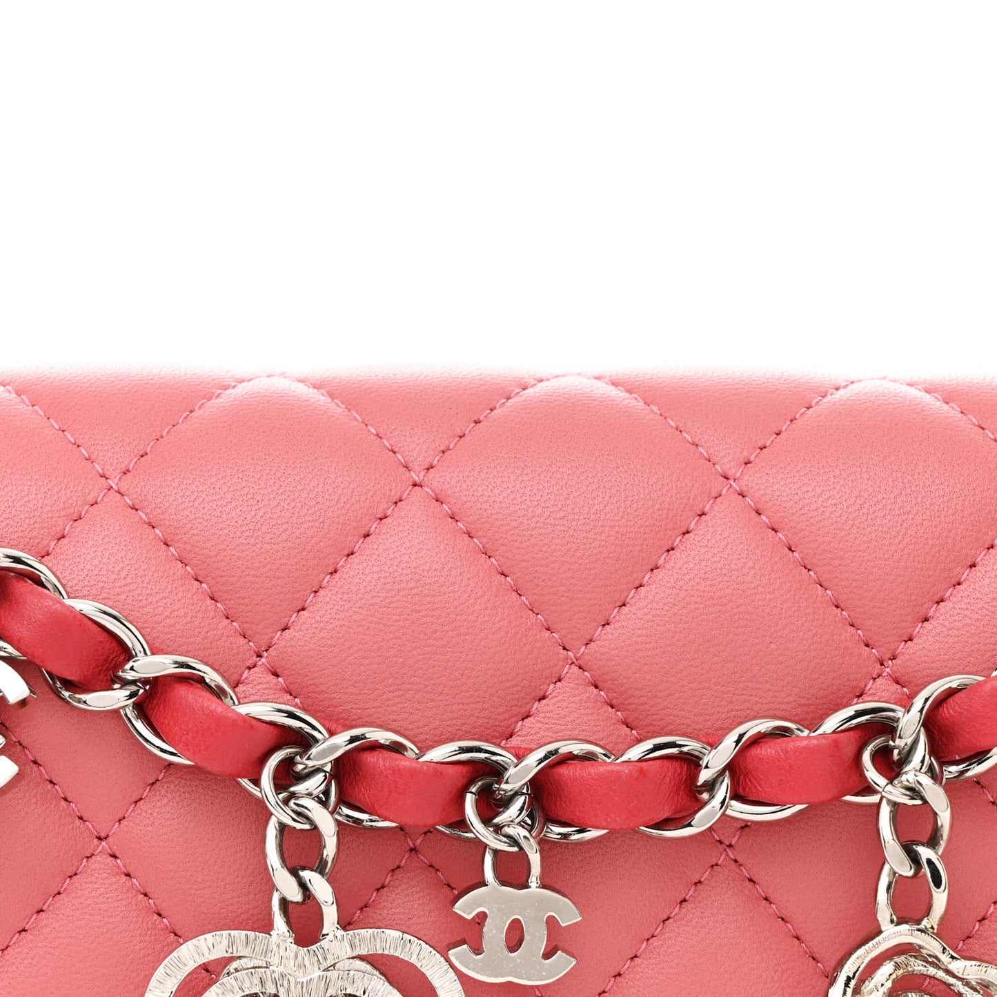 Lambskin Quilted Tri-Color Medium Valentine Charms Single Flap Pink
