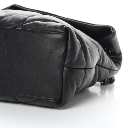 Saint Laurent Lambskin Quilted Medium Loulou Puffer Monogram Chain Satchel Black 10 of 11