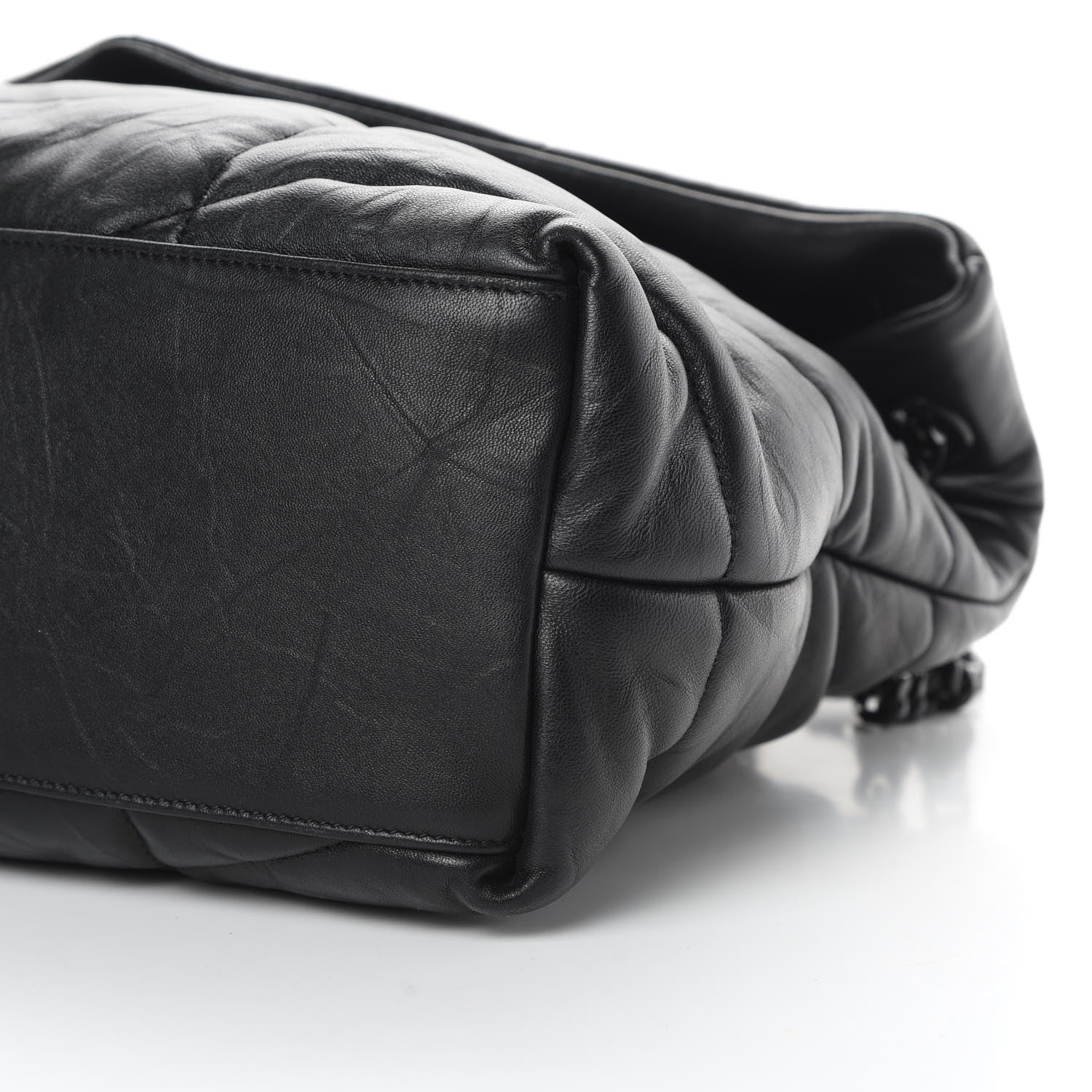 Saint Laurent Lambskin Quilted Medium Loulou Puffer Monogram Chain Satchel Black 10 of 11