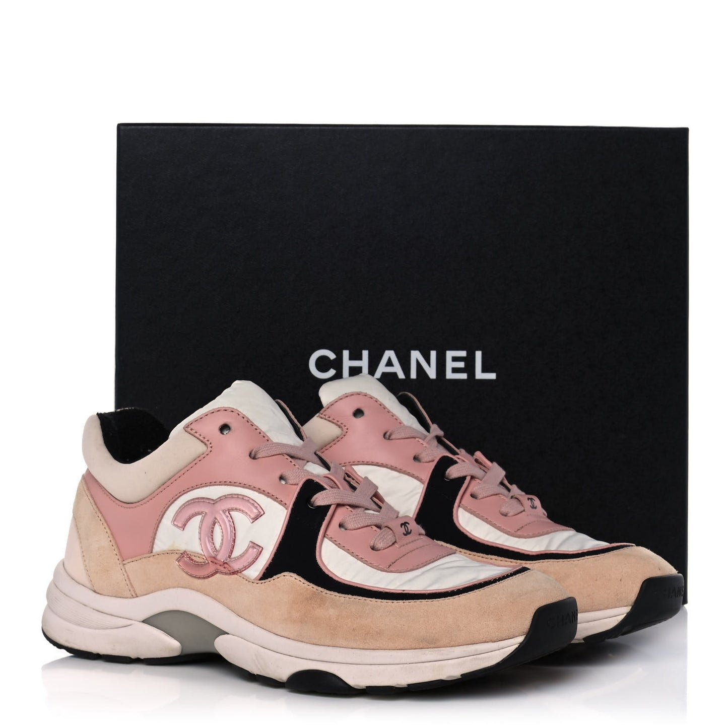 Nylon Lambskin Suede Calfskin CC Sneakers 39 Pink