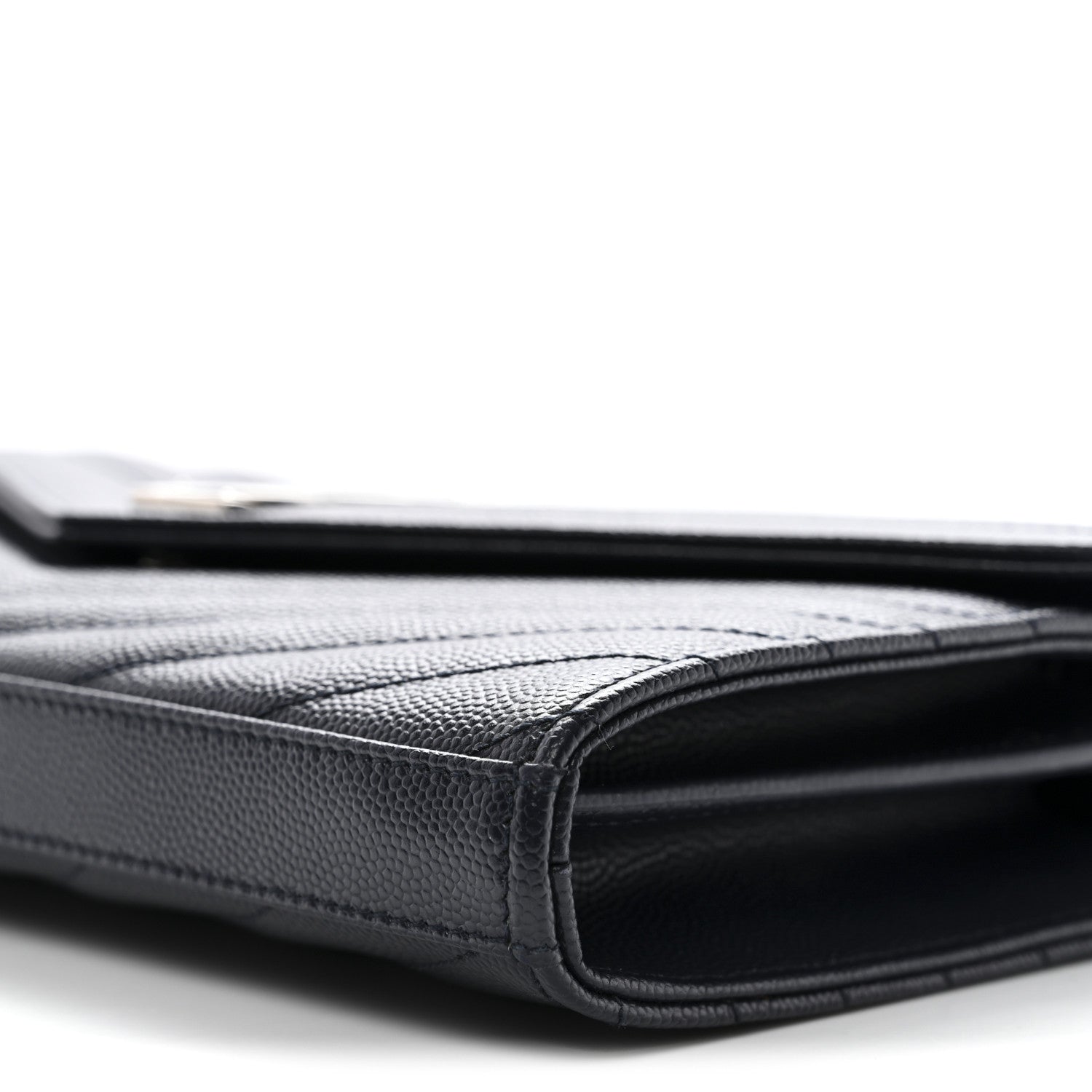 Saint Laurent Grain De Poudre Matelasse Chevron Monogram Chain Wallet Deep Marine 9 of 10