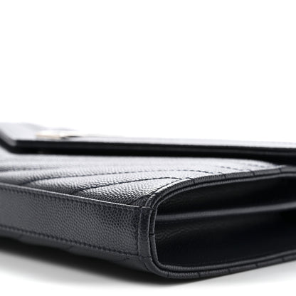 Saint Laurent Grain De Poudre Matelasse Chevron Monogram Chain Wallet Deep Marine 9 of 10