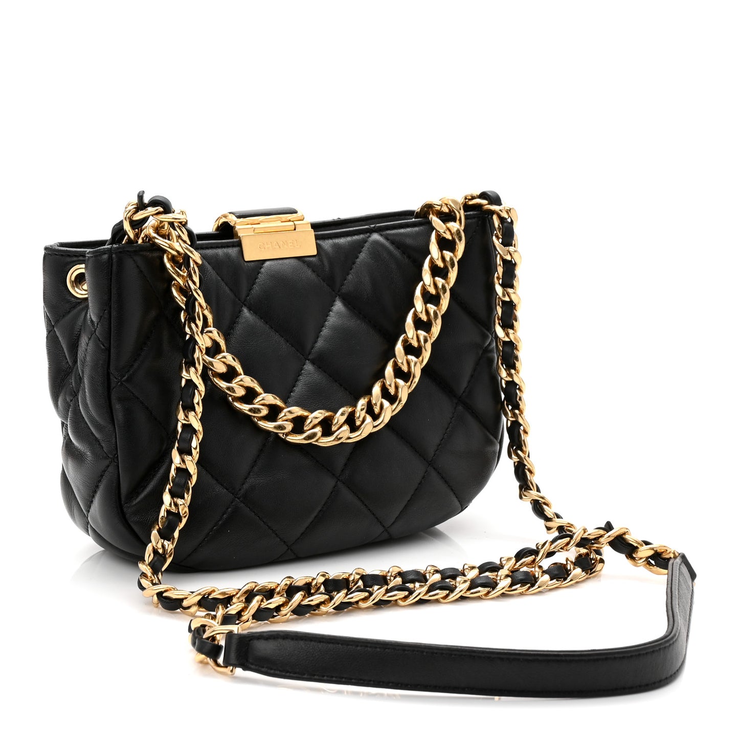 Lambskin Quilted Small Chain Hobo Black