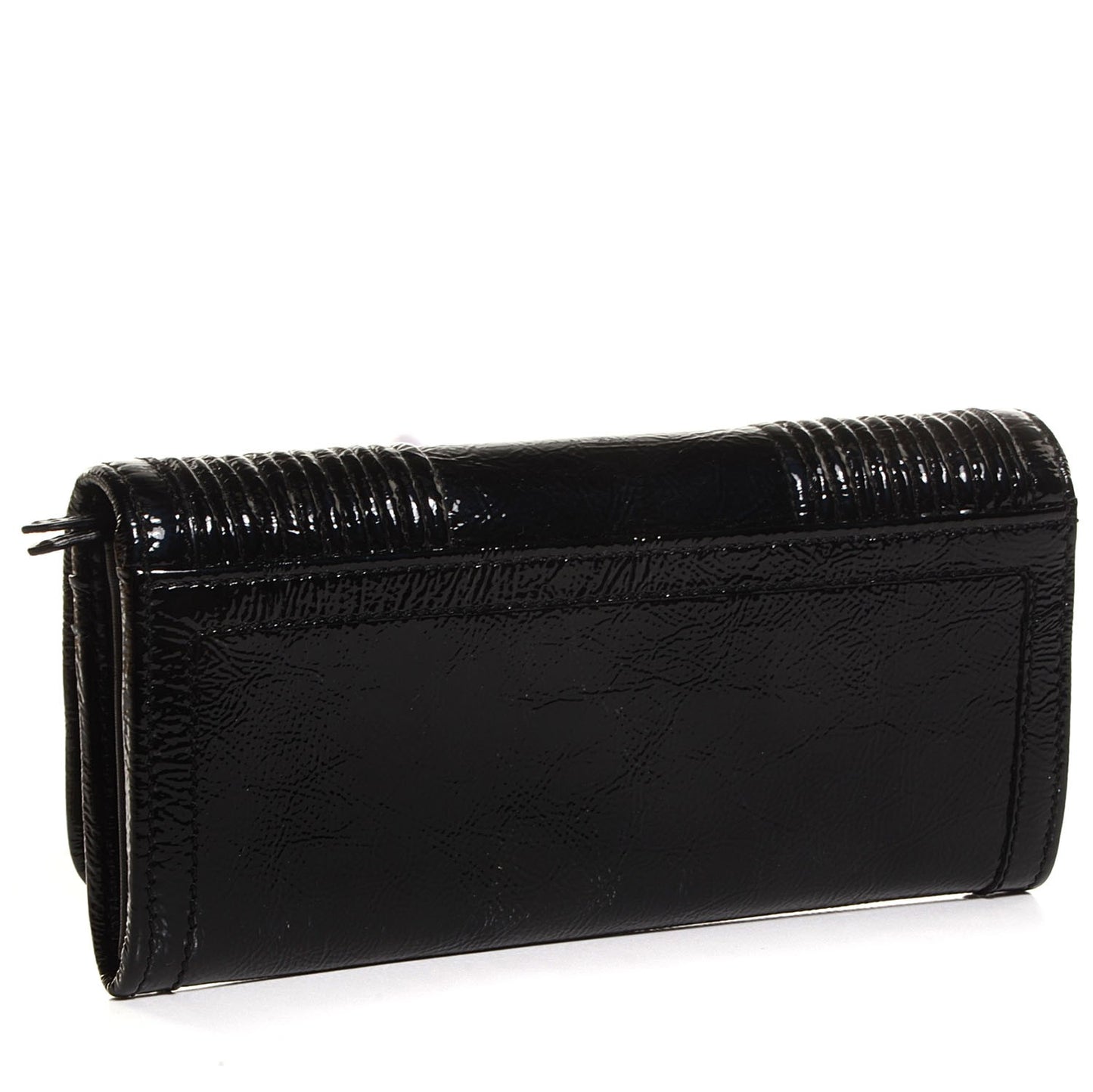 Crinkled Patent Continental Wallet Black
