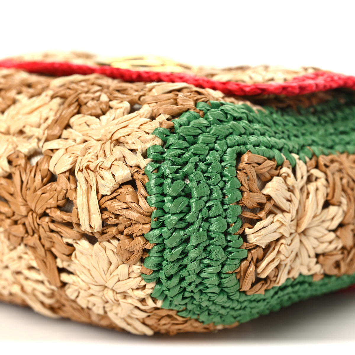 Raffia Azalea Calfskin Crochet Flower Small GG Marmont Shoulder Bag Natural Ecru Green Red New Shamarock