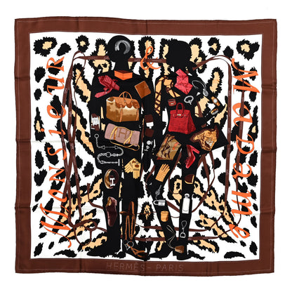 Hermes Silk Monsieur et Madame Scarf 90 Chocolat Ivoire Black 1 of 3
