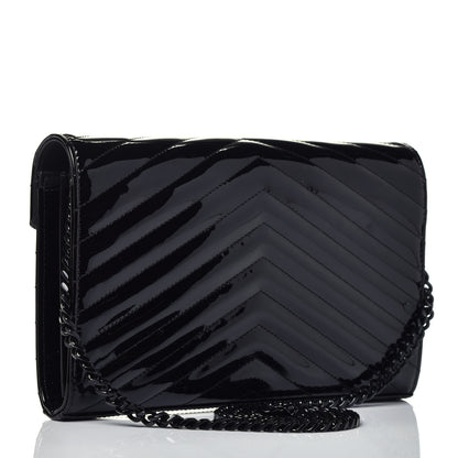 Saint Laurent Patent Matelasse Chevron Monogram Chain Wallet Black 3 of 8