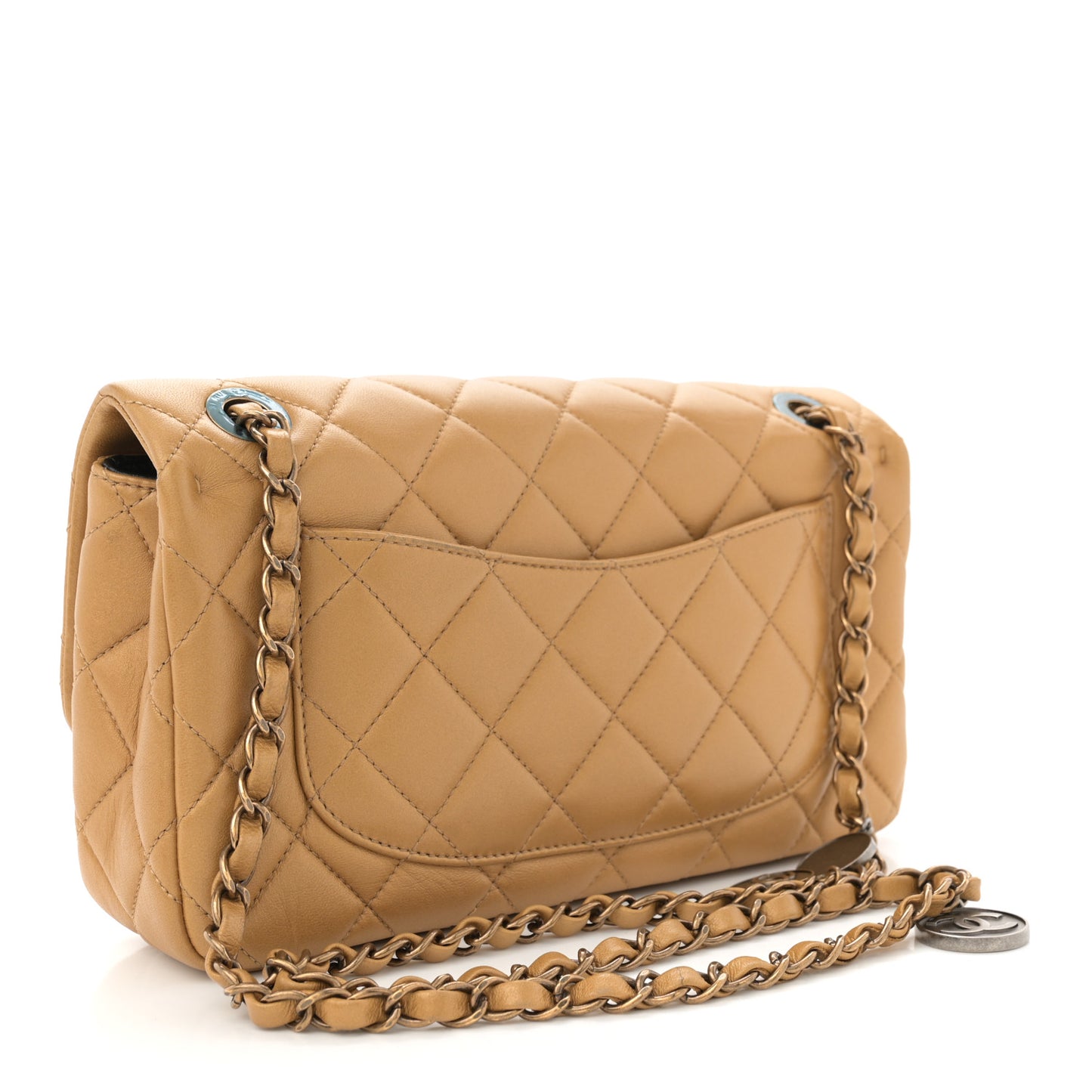 Metallic Lambskin Quilted Medium Medallion Flap Gold