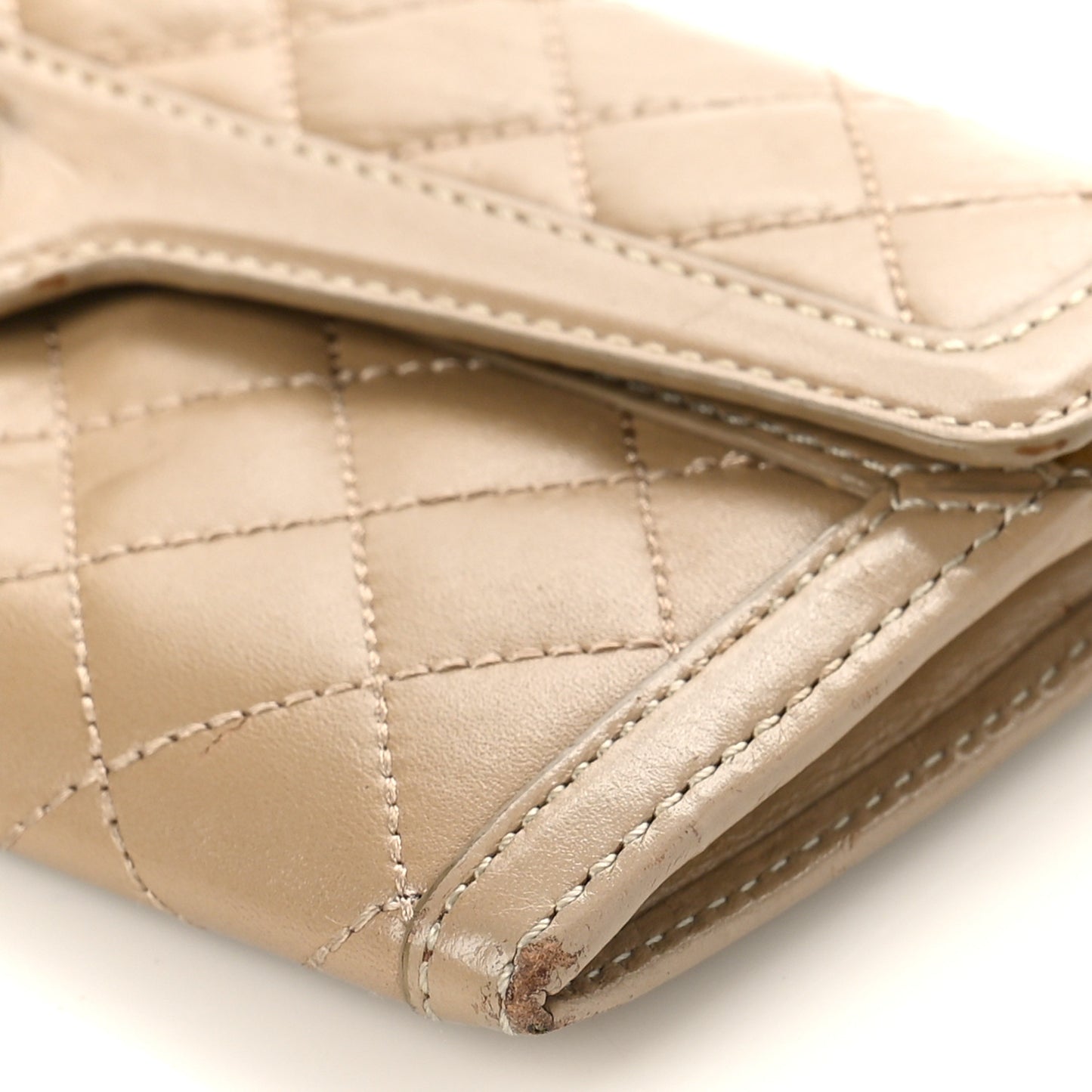 Calfskin Quilted Continental Wallet Beige