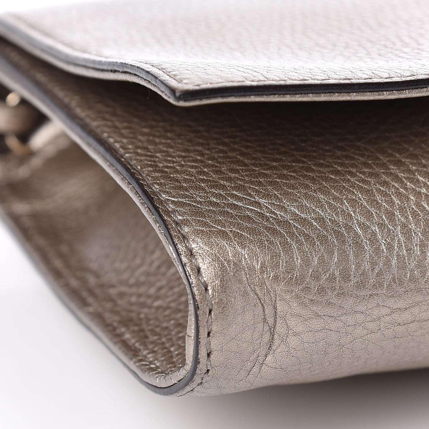 Metallic Pebbled Calfskin Medium Soho Clutch Golden Beige