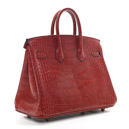 Hermes Matte Alligator Verso Birkin 25 Rouge H Orange Poppy 3 of 10