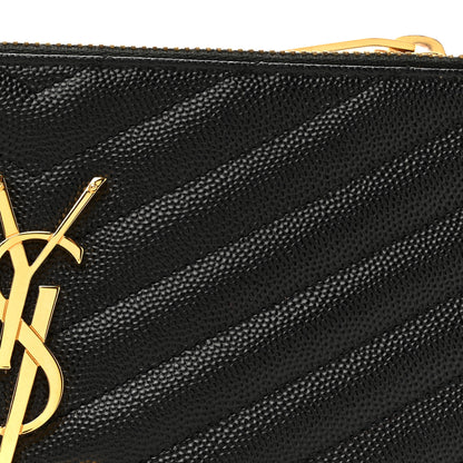 Saint Laurent Grain De Poudre Matelasse Chevron Monogram Double Zip Wallet Black 10 of 13